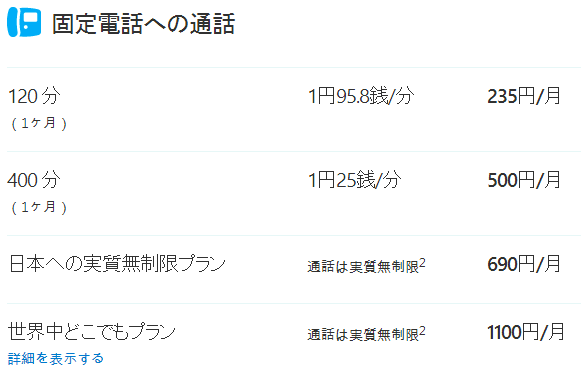 固定電話へは1分1.958円