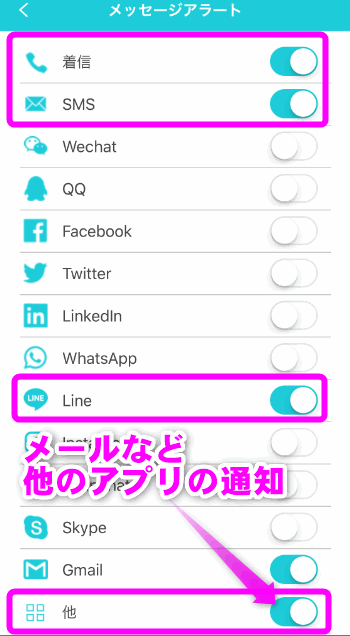 通知したいアプリをオンにする