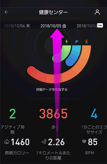 健康センターを上にスワイプ